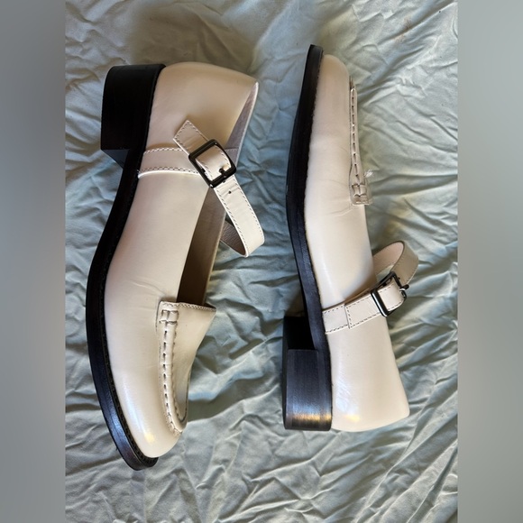 Anthropology Intentionally Blank Rafters Cream Matte Leather Mary Jane Heel 9 - Picture 7 of 8